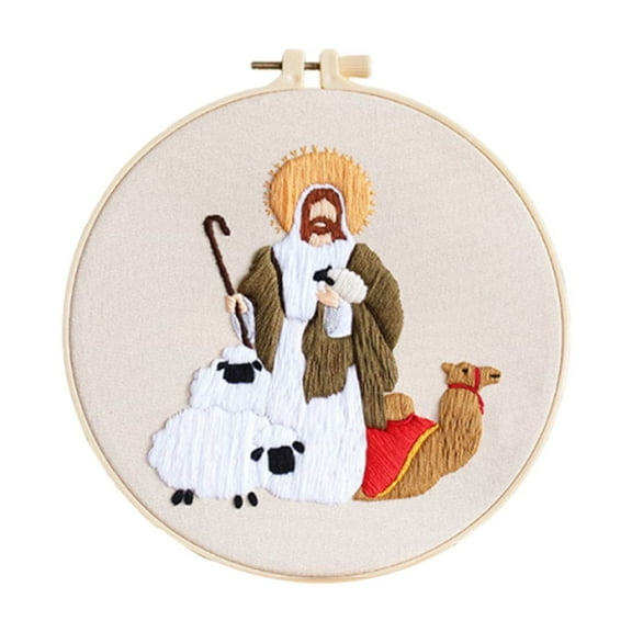 A Handmade Embroidery Kit With Religious Design, Pre Printed Fabric And Needles For Diy Craft, Home Decor And Gift Making, 9.06X9.45X0.71In 0.22Lb