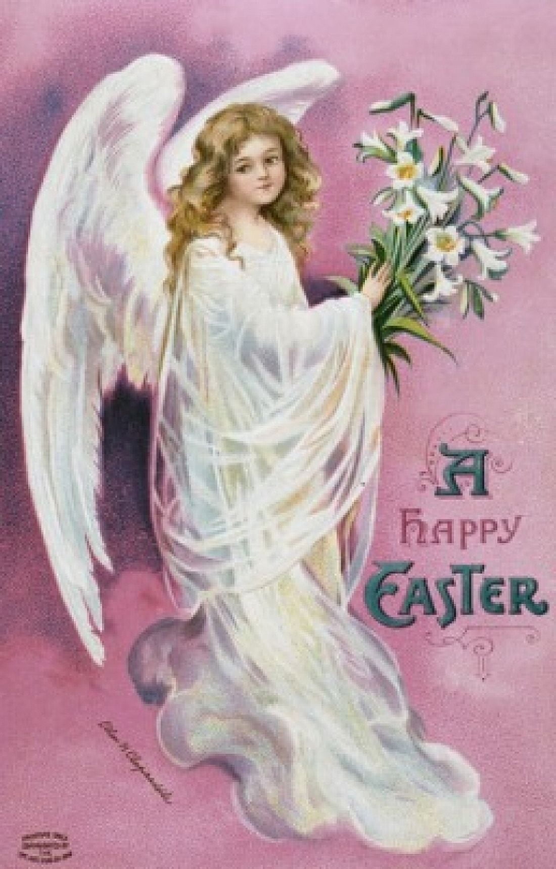 A Happy Easter Angel Nostalgia Cards Canvas Art - (24 x 36)