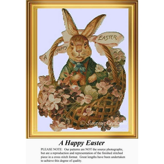 A Happy Easter, Vintage Counted Cross Stitch Pattern (Pattern Only, You Provide the Floss and Fabric)