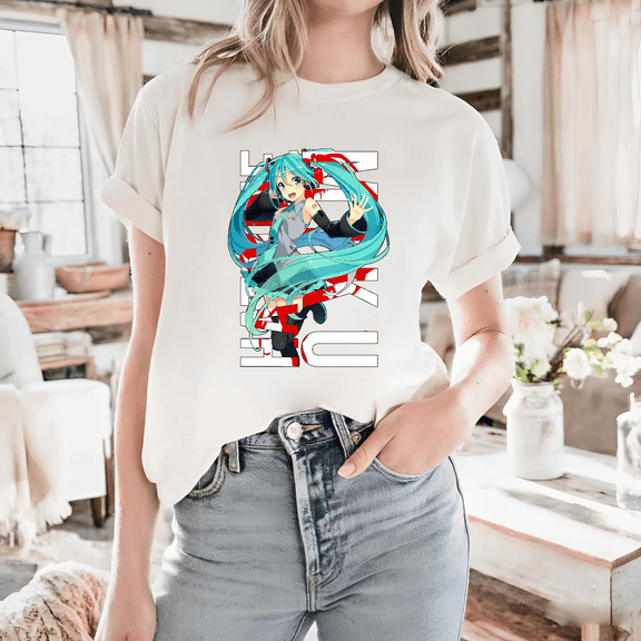 A Hatsune Miku Anime Girl In A Harajuku Japanese Kawaii Style Unisex T-shirt, for men & women, up to size 5XL