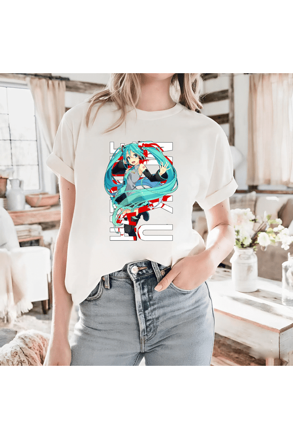 A Hatsune Miku Anime Girl In A Harajuku Japanese Kawaii Style Unisex T-shirt, for men & women, up to size 5XL