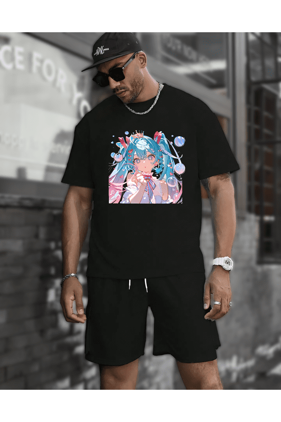 A Hatsune Miku Colorful Clouds A Cute Kawaii Vocaloid Graphic Unisex T-shirt, for men & women, up to size 5XL