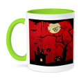 thumbnail image 1 of 3dRose, A Haunted Halloween House Against A Red Grunge Background With A Haunted Tree With Pumpkins, 11oz Two-Tone Green Mug, 1 of 7