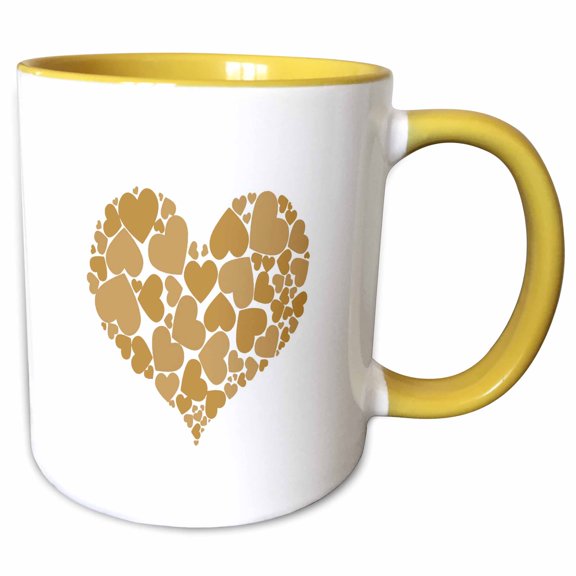 3drose, a Heart Full of Ochre Brown Hearts, 11oz Two-tone Yellow Mug