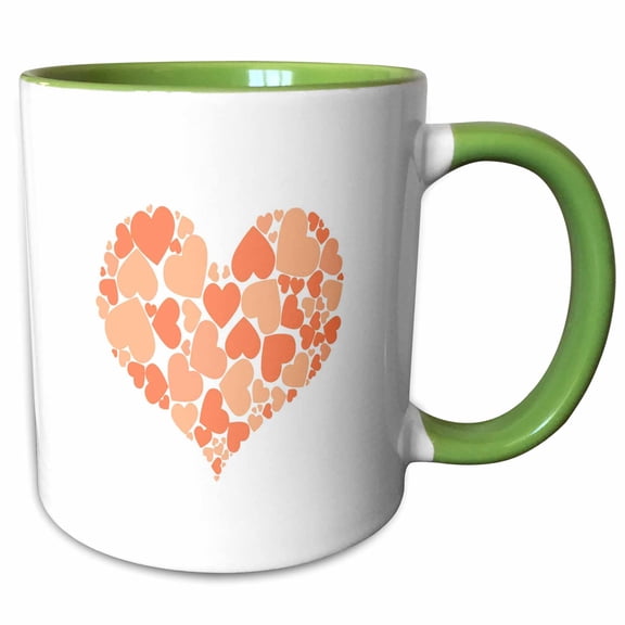 3drose, a Heart Full of Peach Colored Hearts, 11oz Two-tone Green Mug
