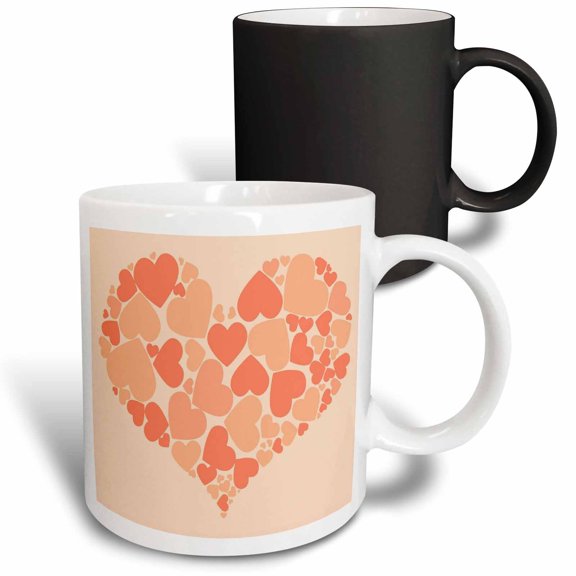 3drose, a Heart Full of Peach Colored Hearts on Peach Background, 11oz Magic Transforming Mug