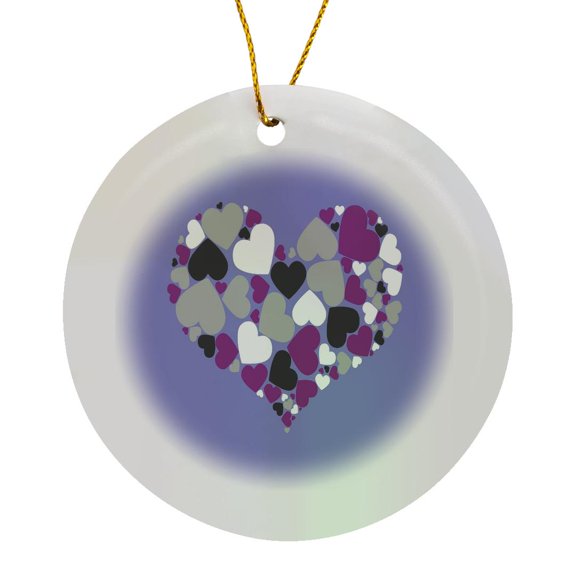 3drose, a Heart of Hearts Asexual Proud to Love, Circle Porcelain Ornament