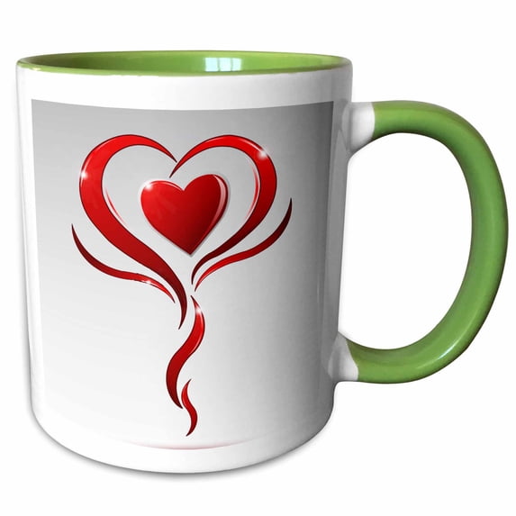 3drose, a Heart Silhouette with a Red Heart in the Middle, 15oz Two-tone Green Mug