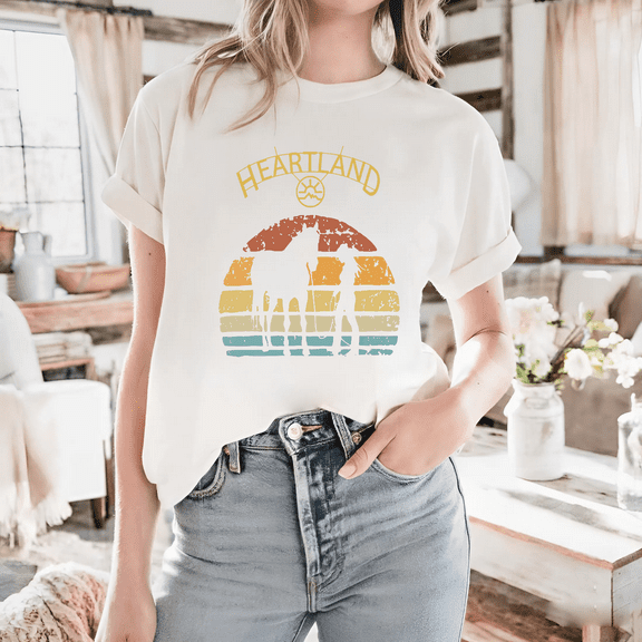 A Heartland TV Show Retro And Vintage Sunset Themed Fan Graphic Unisex T-shirt, for men & women, up to size 5XL
