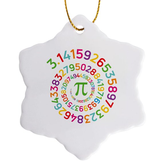 3drose, a Helix of Colorful Digits of Number Pi on White, Elegant Math Gift, 3 inch Snowflake Porcelain Ornament