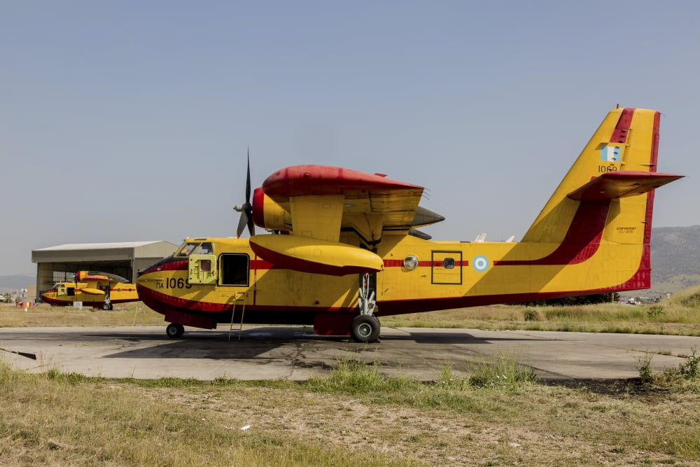 A Hellenic Air Force Canadair CL-215 firefighting aircraft Canvas Art - Timm ZiegenthalerStocktrek Images (17 x 12)