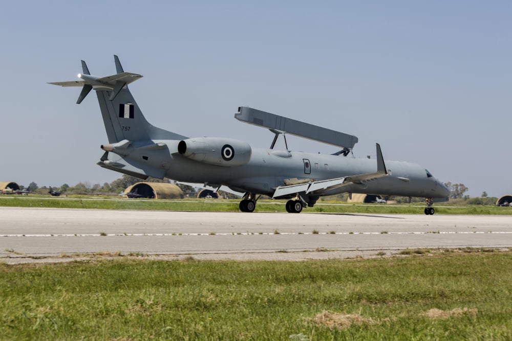 A Hellenic Air Force EMB-145 AWACS aircraft Canvas Art - Timm ZiegenthalerStocktrek Images (17 x 12)