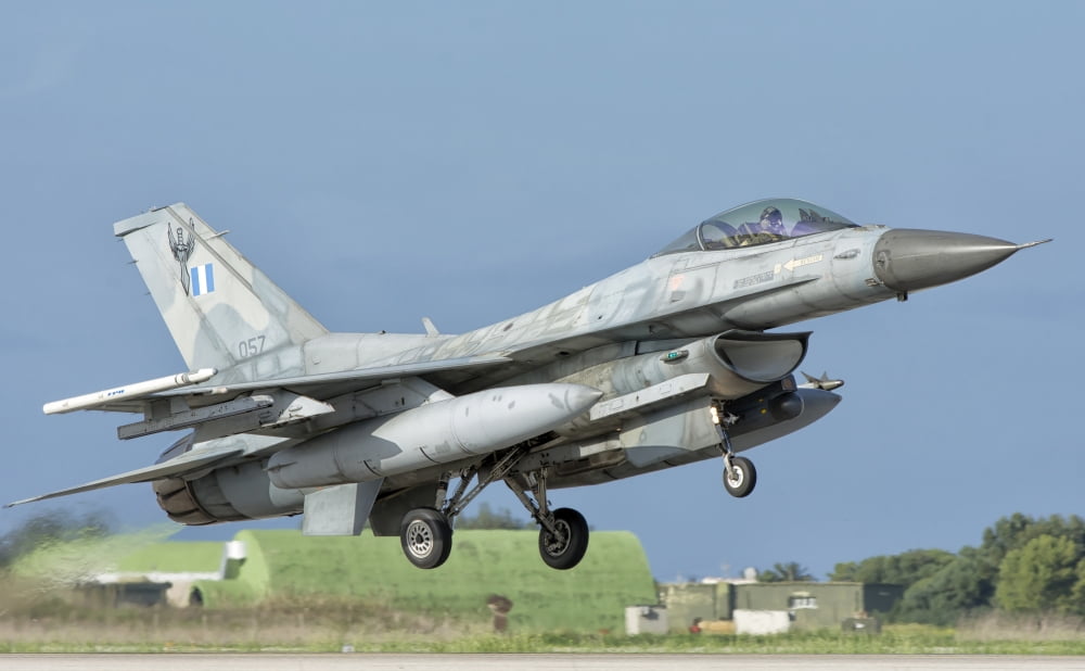 A Hellenic Air Force F-16 taking off Canvas Art - Giovanni CollaStocktrek Images (35 x 22)