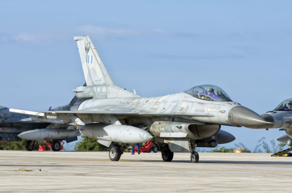 A Hellenic Air Force F-16 taxiing at Trapani Air Base Italy Canvas Art - Giovanni CollaStocktrek Images (17 x 12)