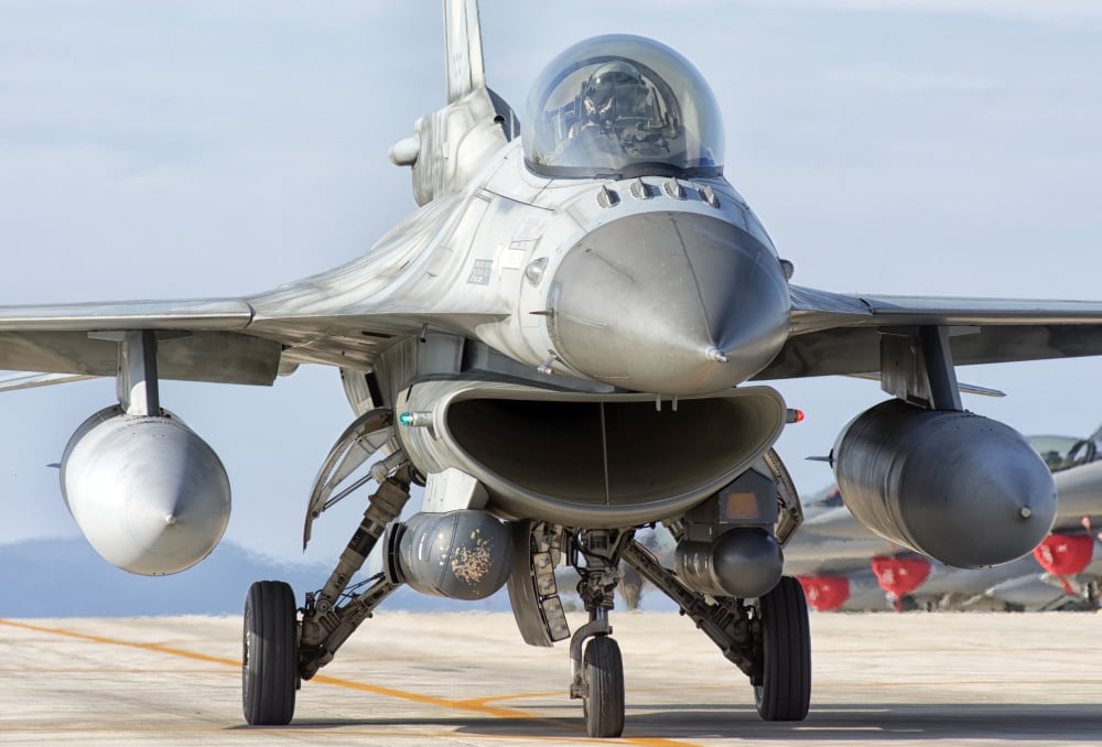 A Hellenic Air Force F-16 taxiing at Trapani Air Base Italy Canvas Art - Giovanni CollaStocktrek Images (17 x 12)