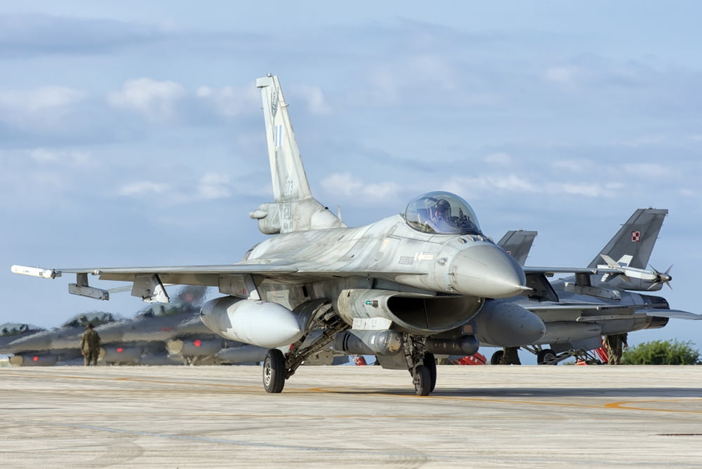 A Hellenic Air Force F-16 taxiing at Trapani Air Base Italy Canvas Art - Giovanni CollaStocktrek Images (17 x 12)