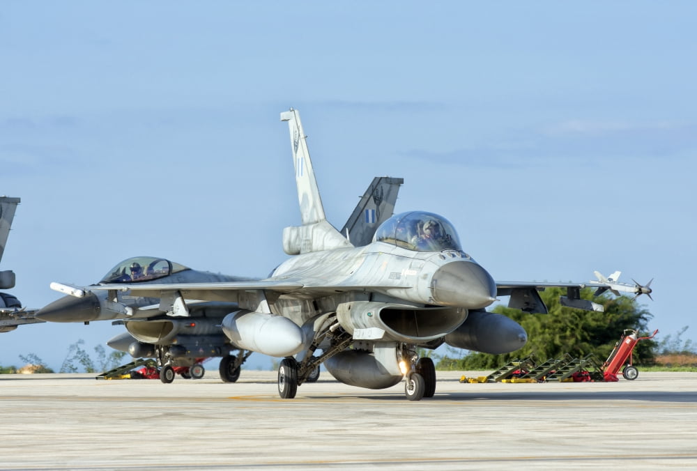 A Hellenic Air Force F-16 taxiing at Trapani Air Base Italy Canvas Art - Giovanni CollaStocktrek Images (17 x 12)
