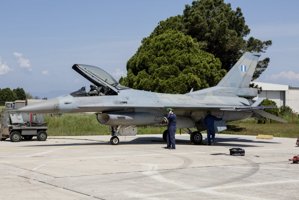 A Hellenic Air Force F-16C Block 52 is readied for flight at Araxos Air Base Greece Canvas Art - Timm ZiegenthalerStocktrek Images (34 x 23)