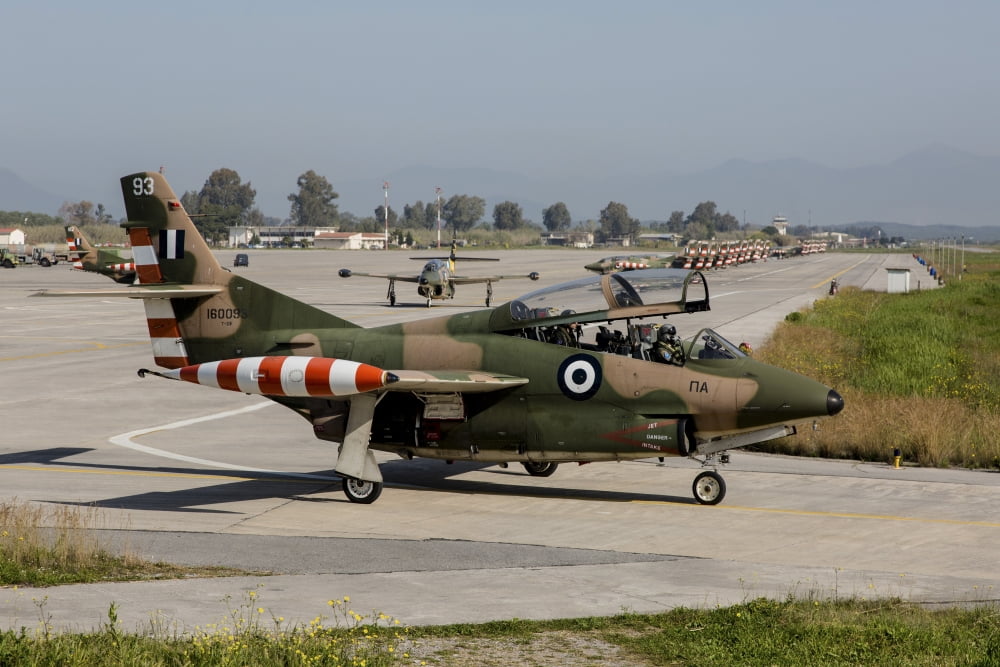 A Hellenic Air Force T-2 Buckeye trainer plane Kalamata Greece Canvas Art - Timm ZiegenthalerStocktrek Images (34 x 23)