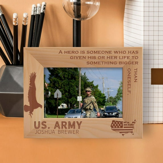 A Hero Is Someone Who Has Given His Or Her Life Personalized Wooden Frame-6" x 4" Brown Horizontal