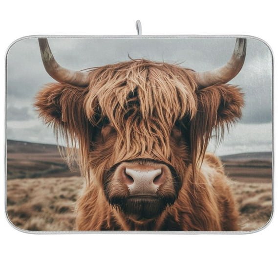 A Highland Cow Dish Drying Mats Kitchen Mat Microfiber Counter Absorbent Dish Pad Drainer Rack 18"x24"