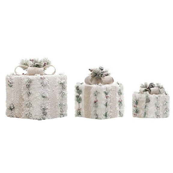 A Holiday Luminous Christmas Iron Decorative Gift Box With Flocking For Window Display Iron Material 3 Pieces Set Festive Theme