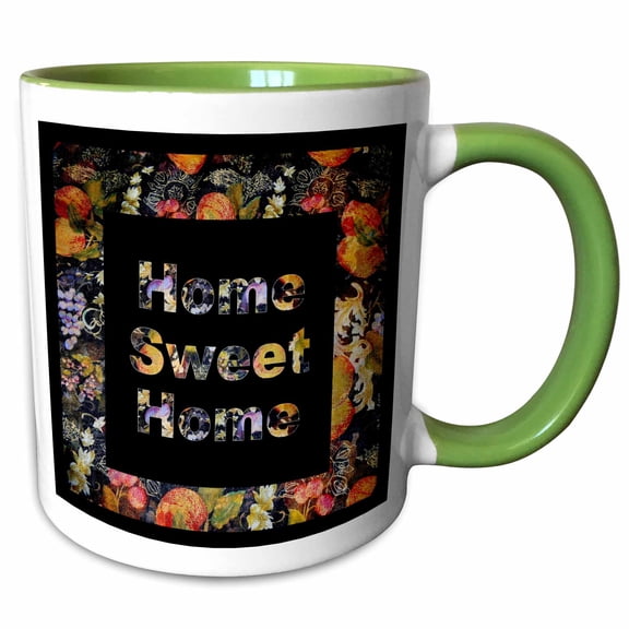 3drose, a Home Sweet Home Design Done in Earth Tone Colors, 11oz Two-tone Green Mug