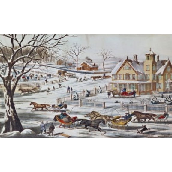 A Home in the Country - C. 1850, Artist Unknown, Lithograph Poster Print (18 x 24)