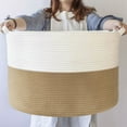 thumbnail image 1 of A*Homeist Extra Large Cotton Rope Basket 21.7"x 13.8" Blanket Basket Woven Baby Laundry Baskets Toys Storage Basket with Handle - White & Camel, 1 of 7