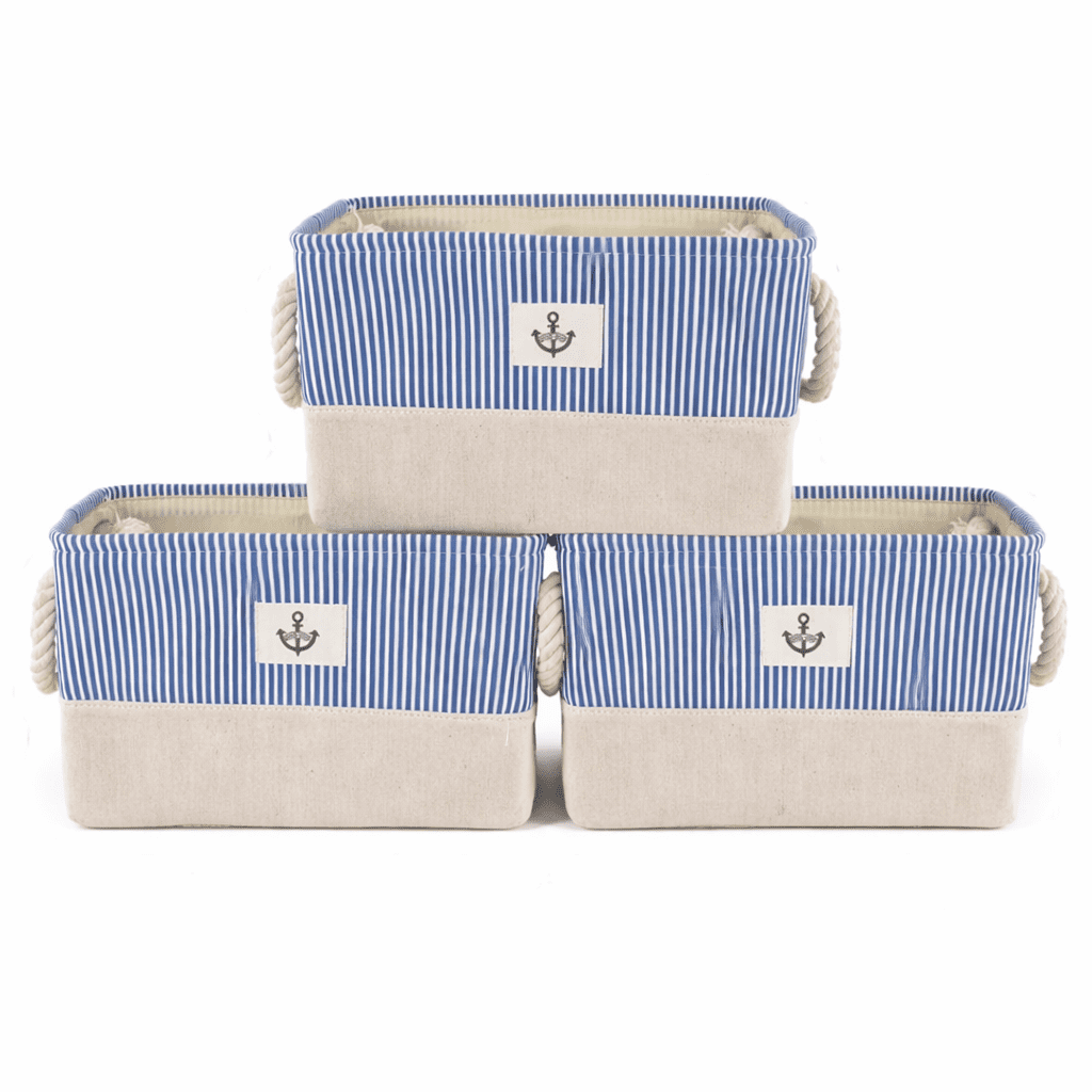 A*Homeist Medium Thick Linen Storage Bins Toy Storage Baskets with Handles,12.6x8.3x7.9”, 3pcs