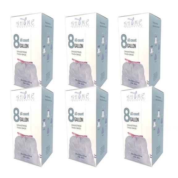 A*Homeist Ultra Strong Thick 8-Gallon White Drawstring Wastebasket Liners, 360 Bags
