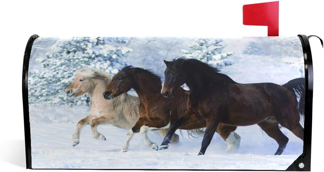 A Horse Running The Snow Magnetic Mailbox Cover MailWraps Garden Yard Home Decor for Outside Standard Size-18"x 20.8"