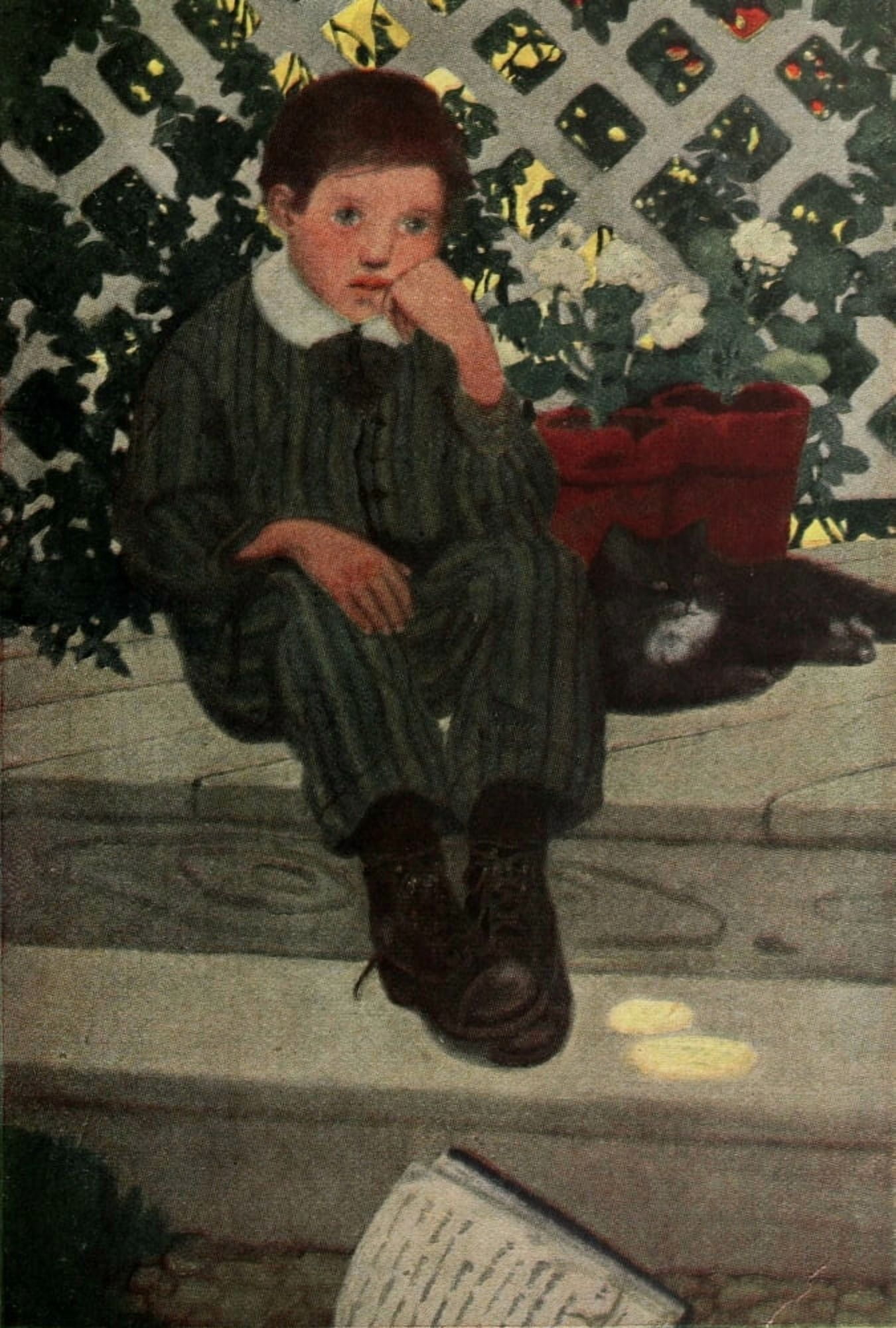 A Host of Children 1920 On the back steps Canvas Art - Ethel Franklin Betts (24 x 36)