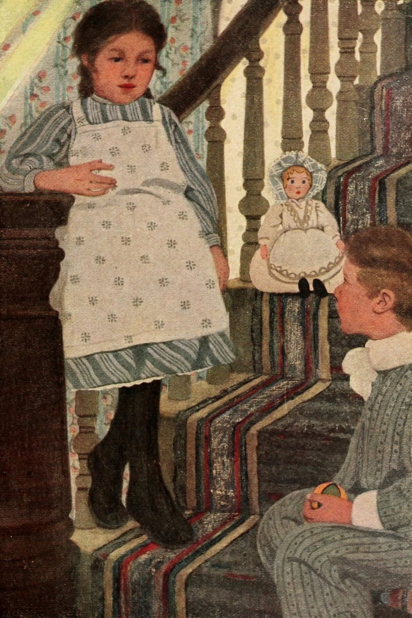 A Host of Children 1920 On the stairs Canvas Art - Ethel Franklin Betts (18 x 24)