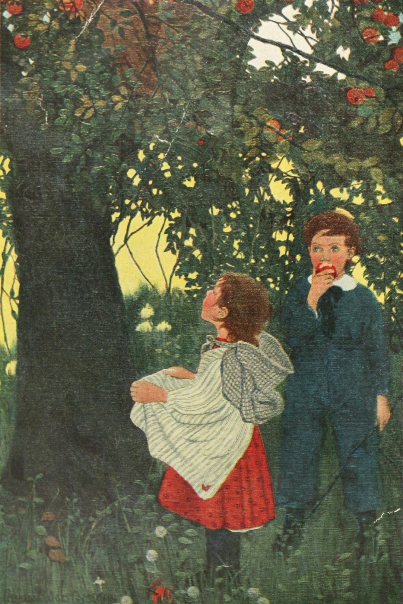 A Host of Children 1920 Shaking an apple Canvas Art - Ethel Franklin Betts (24 x 36)