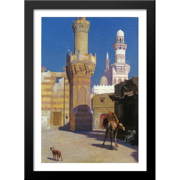 A Hot Day in Cairo (front of the Mosque) 28x40 Large Black Wood Framed Print Art by Jean-Leon Gerome