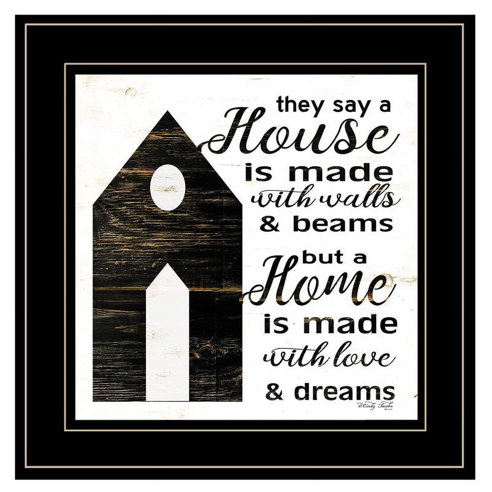 Black Framed Abstract House Print on Canvas, 15" x 15"