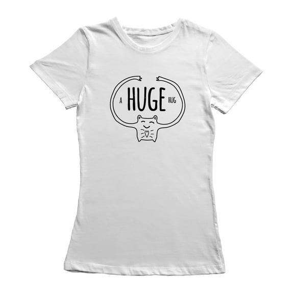 A Huge Hug Kitty Graphic Women White T-Shirt, Female XX-Large