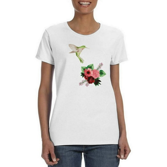 A Hummingbird And Flowers T-Shirt Women -SPIdeals Designs, Female 4X-Large