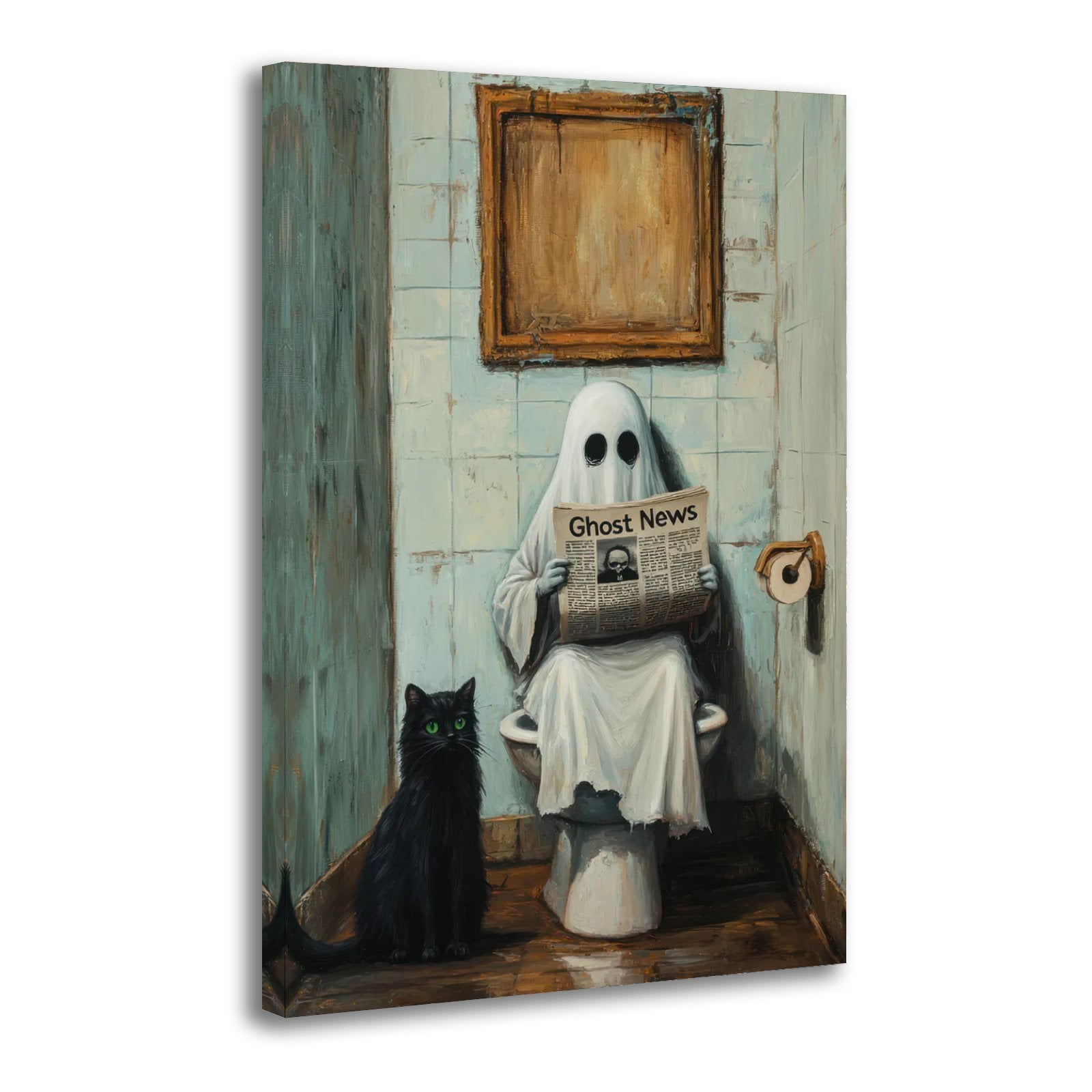 A Humorous Ghost Reading The Ghost News Wall Art Poster Scroll Canvas A Humorous Ghost Reading The Ghost News Wall Art Poster Scroll Canvas