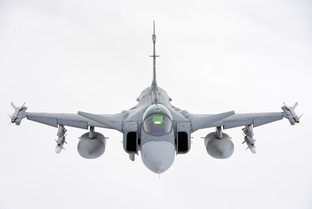 A Hungarian Air Force JAS-39 Gripen over Lithuania Canvas Art - Giovanni CollaStocktrek Images (34 x 23)