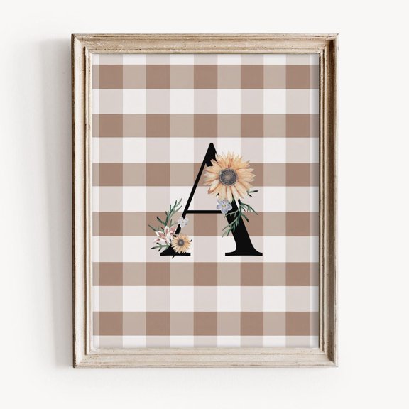 A Initial Sunflower Monogram Poster, Neutral Country Nursery Wall Art