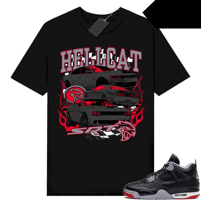 A J 4 Bred Reimagined Sneakers Match Black Hellcat Unisex Comfort Tee T
