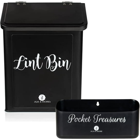 A.J.A. & MORE Modern Farmhouse Magnetic Lint Bin with Lid for Laundry Room Organization and Pocket Treasures Bin Magnetic for Laundry Room Organization (Matte Black)