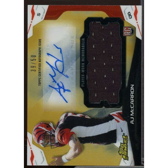 A.J. McCarron Rookie 2014 Finest Jumbo Jersey Autographs Gold Refractors #AJRAM