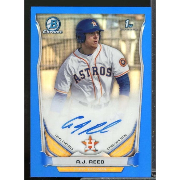 A.J. Reed 2014 Bowman Chrome Draft Draft Pick Autographs Blue Refractors #BCAAR