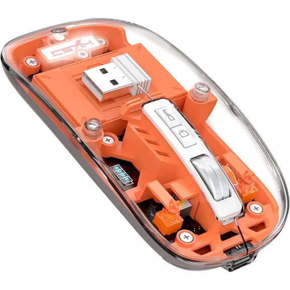 A.JAZZ Wireless Bluetooth5.1&2.4G Mini Lightweight Silent Mouse,Transparent Clear Magnetic Shell,Nano USB C Receiver Rechargeable Magic Mice,Office gem for PC/Win/Mac/Computer/Laptop/Apple/ipad-Orange