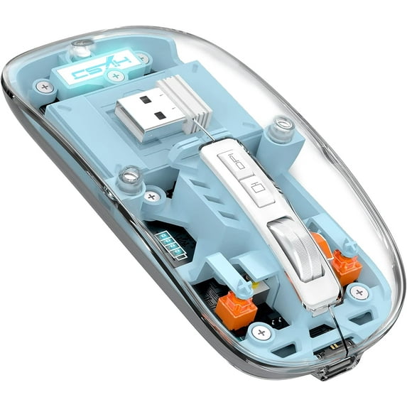 A.JAZZ Wireless Bluetooth5.1&2.4G Mini Lightweight Silent Mouse,Transparent Clear Magnetic Shell,Nano USB C Receiver Rechargeable Magic Mice,Office gem for PC/Win/Mac/Computer/Laptop/Apple/ipad(Blue)