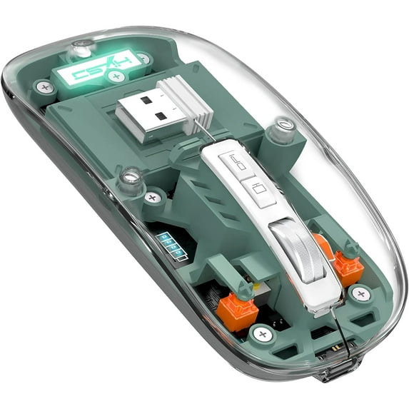 A.JAZZ Wireless Bluetooth5.1&2.4G Mini Lightweight Silent Mouse,Transparent Clear Magnetic Shell,Nano USB C Receiver Rechargeable Magic Mice,Office gem for PC/Win/Mac/Computer/Laptop/Apple/ipad(Green)