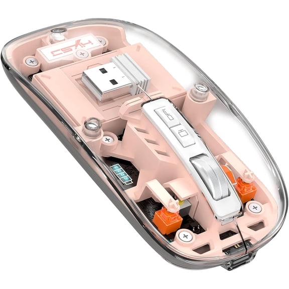 AJAZZ Wireless Bluetooth5.1&2.4G Mini Lightweight Silent Mouse,Transparent Clear Magnetic Shell,Nano USB C Receiver Rechargeable Magic Mice,Office gem for PC/Win/Mac/Computer/Laptop/Apple/ipad(Pink)